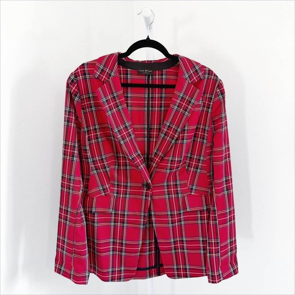 Lane Bryant Blazer Jacket Womens Size 18 Plus Red Tartan Plaid Preppy Old Money